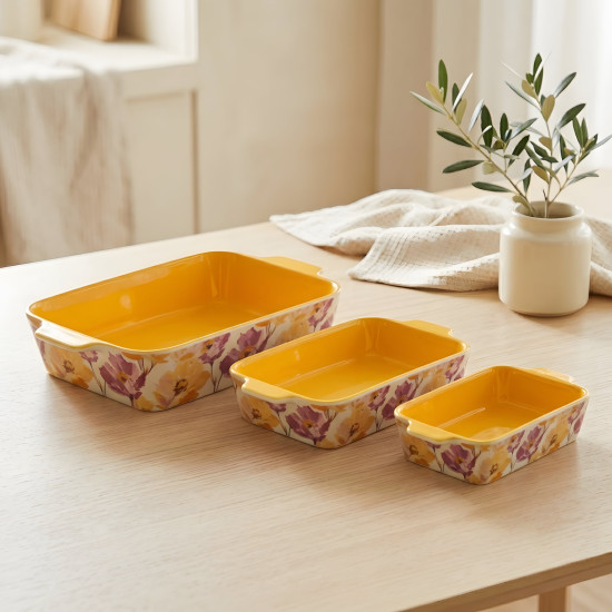 Floral Porcelain Casserole Set 3 Pcs